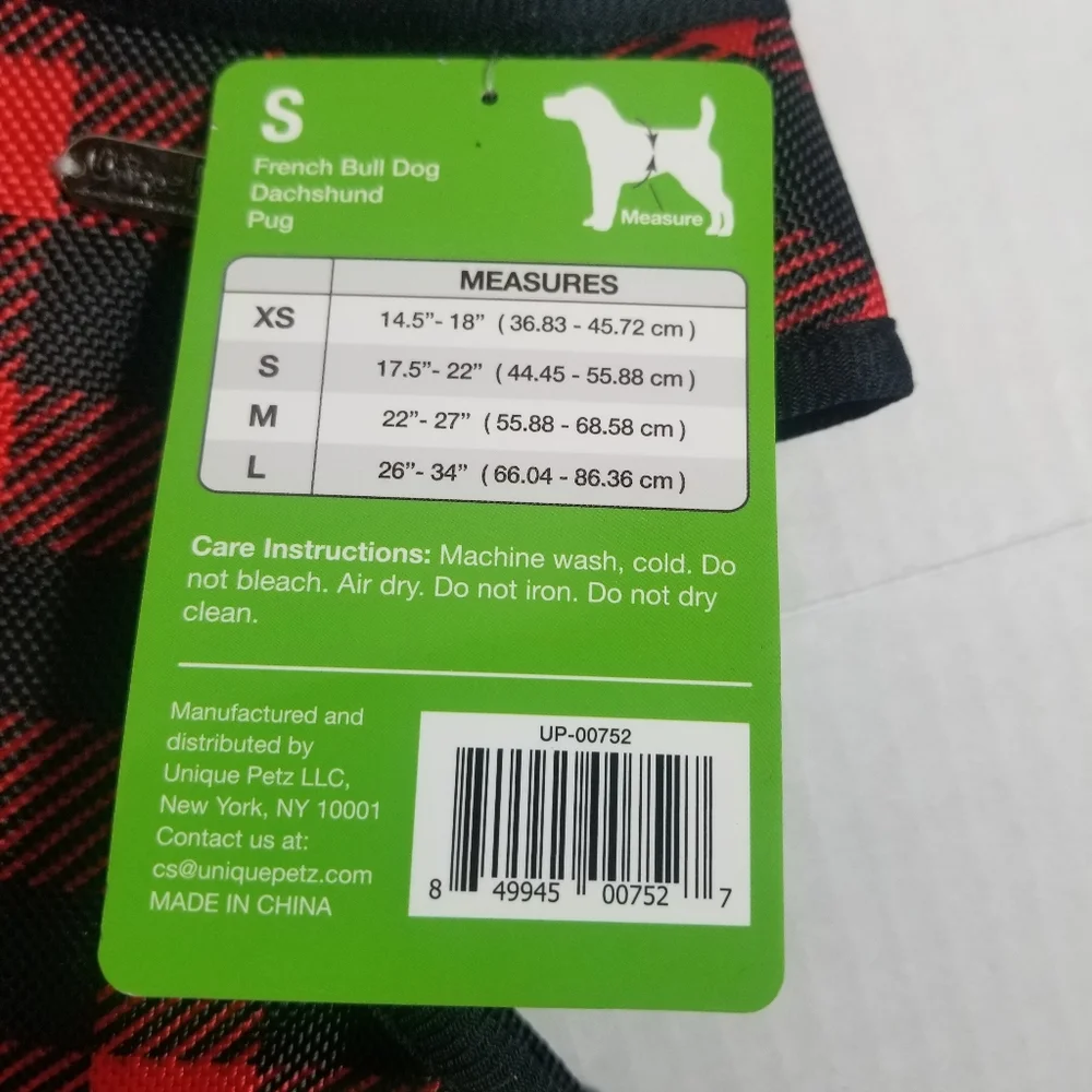 NWT UNIQUE PETZ RED AND BLACK PLAID DOG HARNESS SIZE SMALL